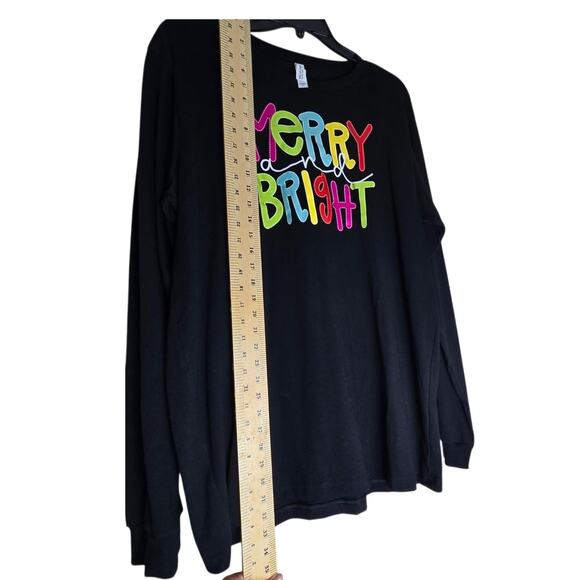 Women’s XL Bella Canvas Merry Bright Long Sleeve Graphic Christmas Tee Shirt - Picture 3 of 16